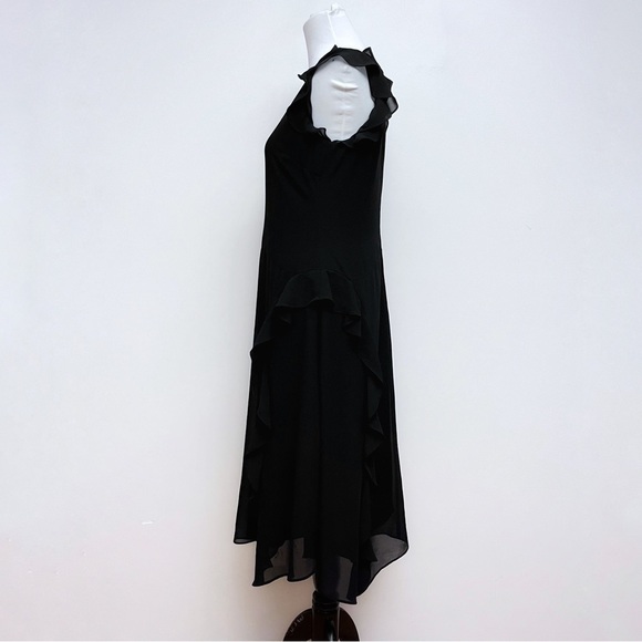 Chico’s Black Flutter Sleeve Ruffle Layered Chiffon Midi Dress Size 0 US 4 - Picture 10 of 13